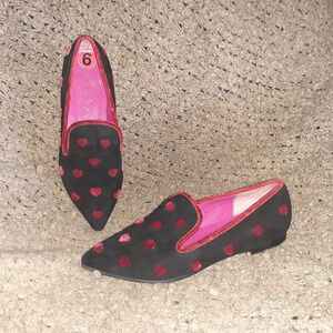 Ferca 81 Suede Pointy Toe Flats Red Hearts Size US 5.5 EU 36 Fancy Made In Italy